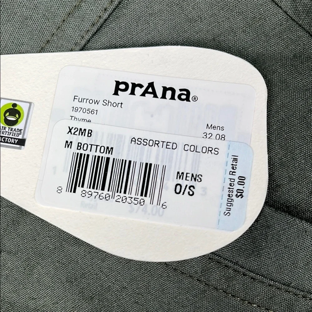 NEW Prana 32‎ Hemp Blend Furrow Short Men's Thyme Green Casual Shorts